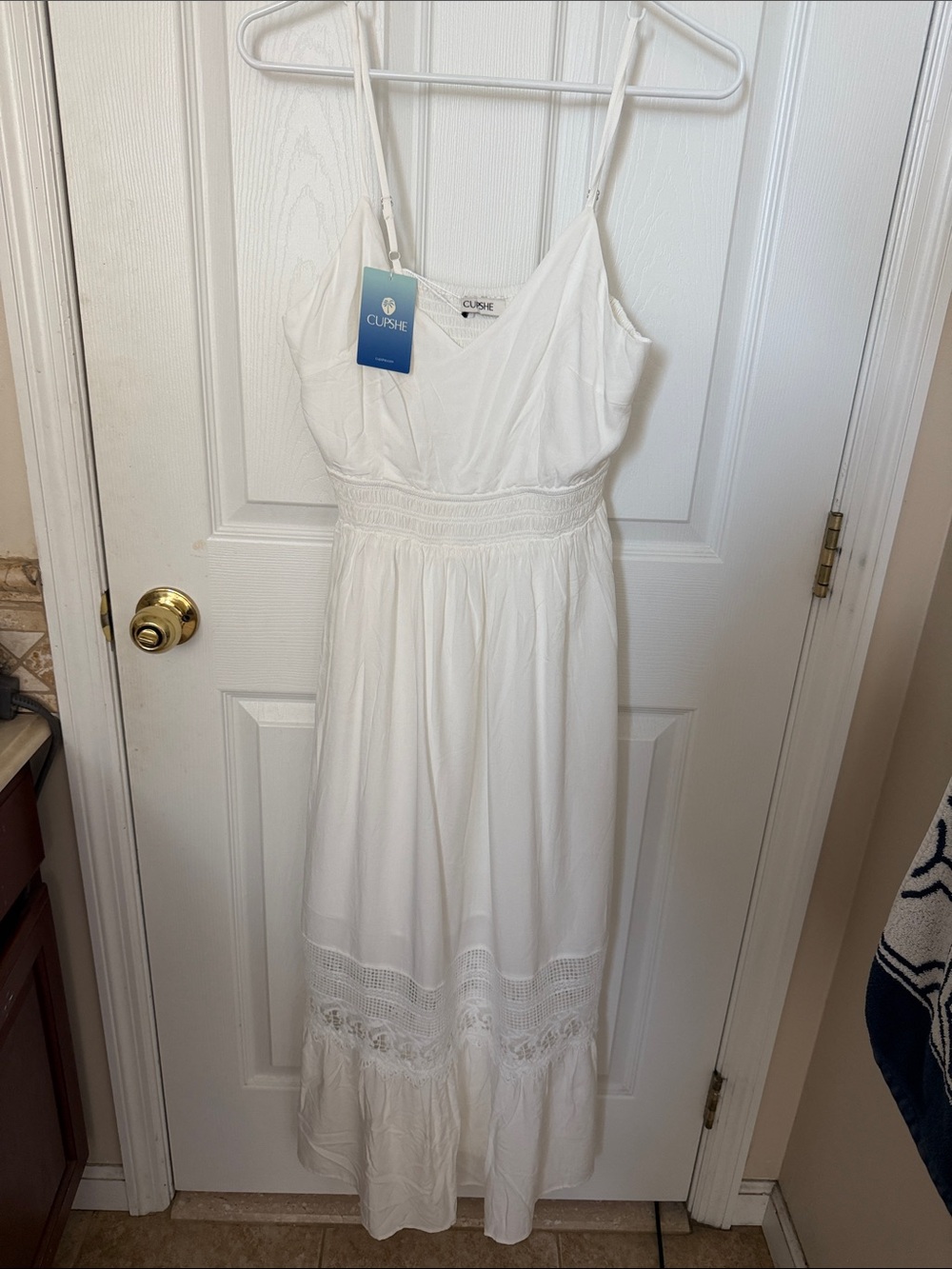 Cupshe White Spaghetti-Strap Smocked Maxi Dress